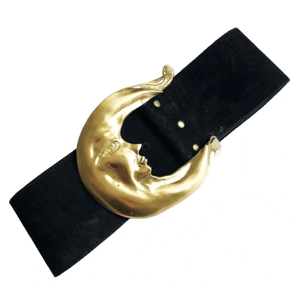 Black Belt with Gold Moon Buckle - Picture 8 of 8